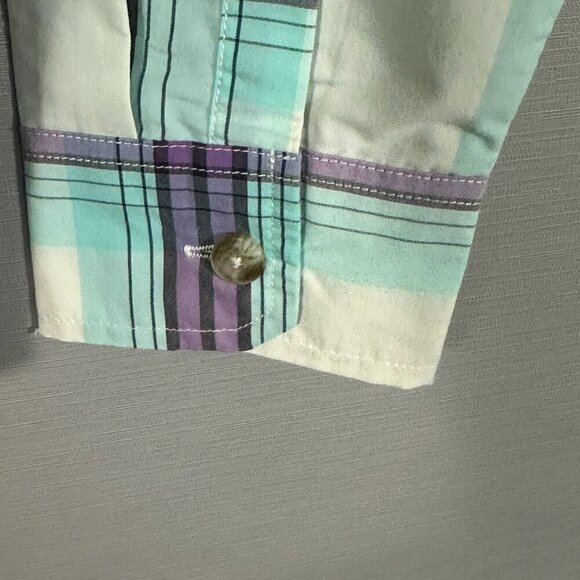 Patagonia Shirt Womens Small Plaid Purple Blue Long Sleeve Button Up Pockets - Picture 5 of 10